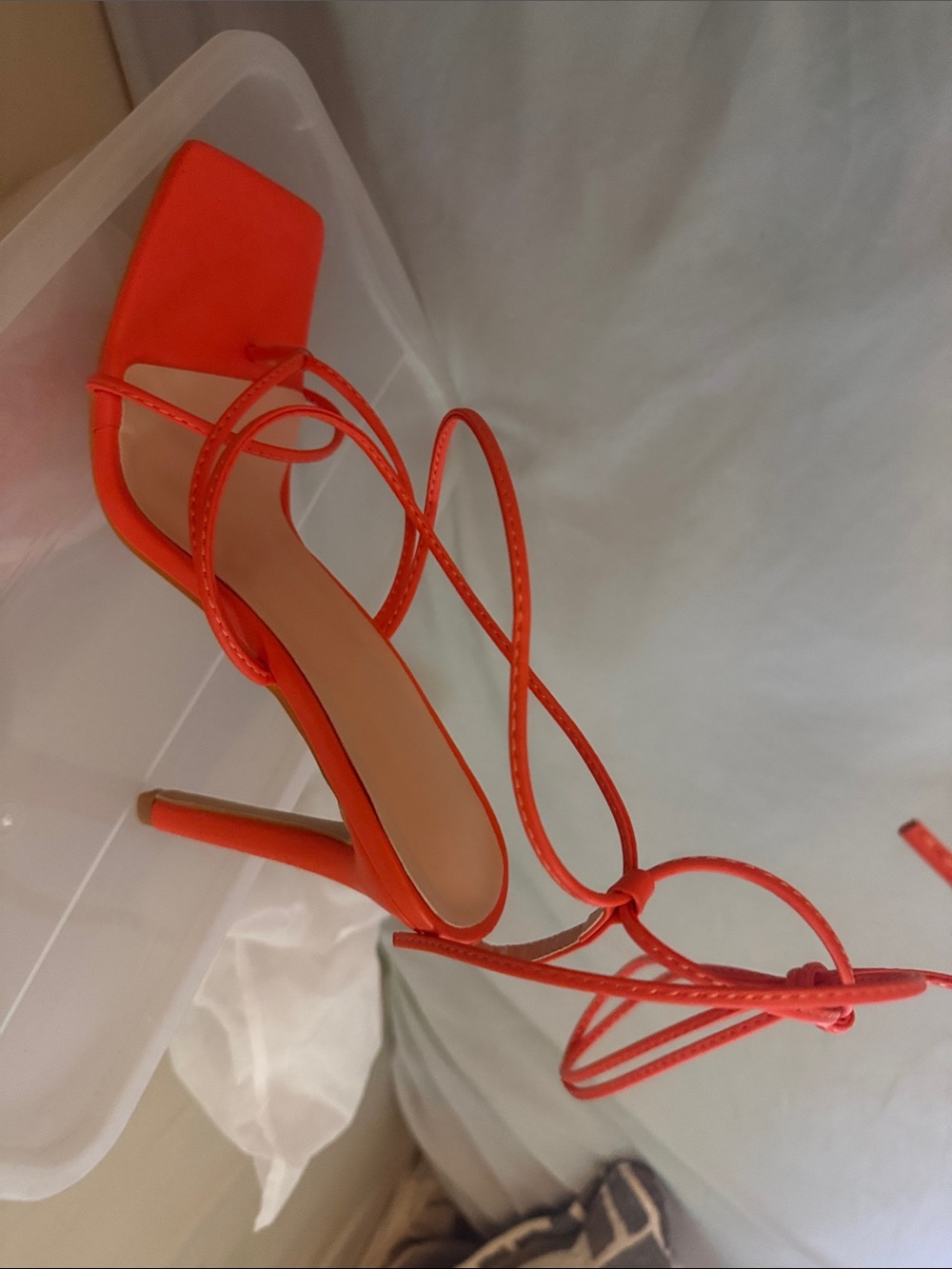 SHEIN Neon Orange Strappy lace up Square-Toe High Heels
